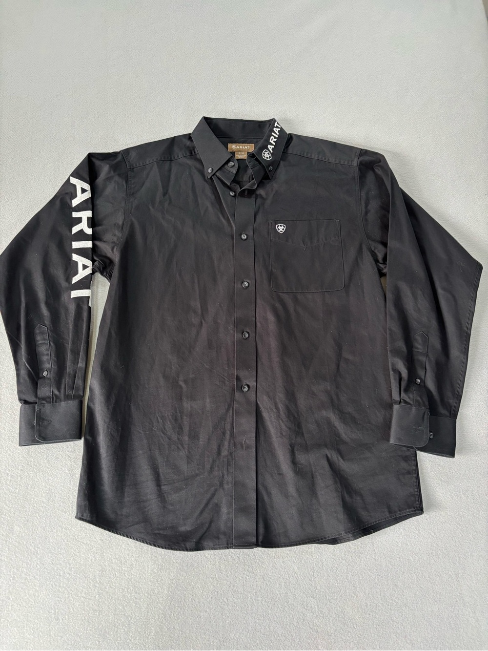 Ariat Black Button-Down Long Sleeve Shirt with Branding M - Picture 2 of 12